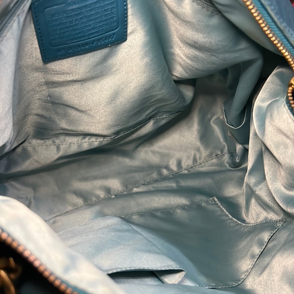 🎉HP🎉Coach Aqua Blue Teal Leather Satchel - Picture 8 of 14